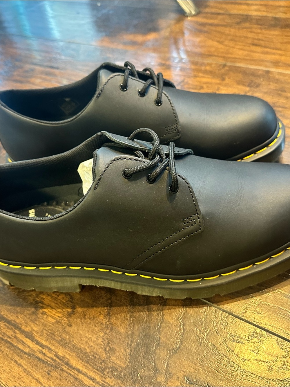 Dr. Martens Black Leather Derby Shoes with Yellow Welt Stitching - Size 13 NEW